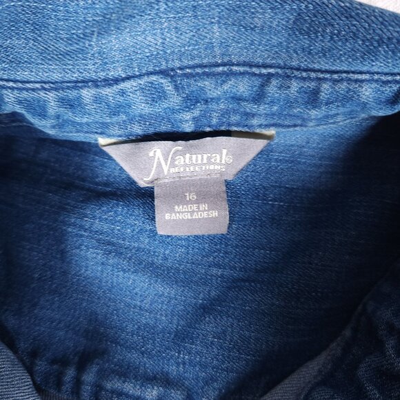 Natural Reflections Denim Shirt Dress Tunic Womens 16 Blue Raw Hem Boho Grunge - Picture 3 of 16